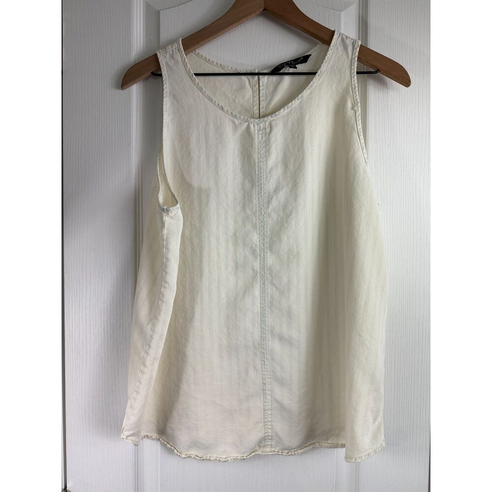 Velvet Heart Women's Sleeveless Tencel Top Cream Faded Blue Stripe Size L *Flaw*